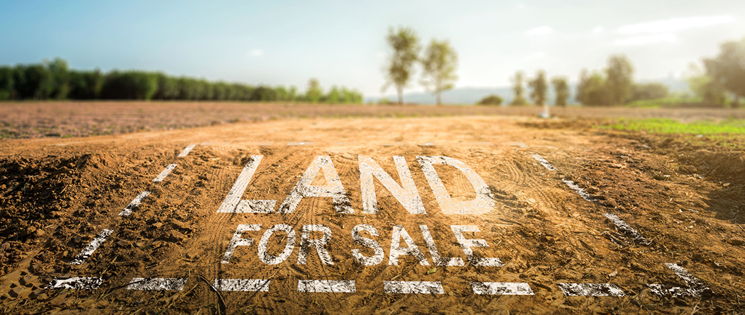 Land for sale written in dirt on open lot in rural area