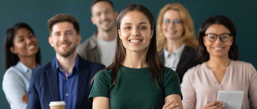 Diverse group of employees who work in an office environment