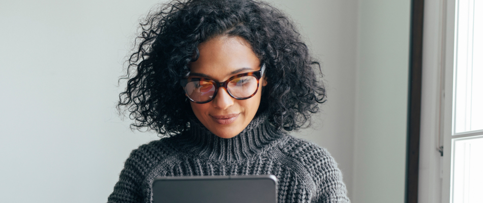 Woman focused on a laptop