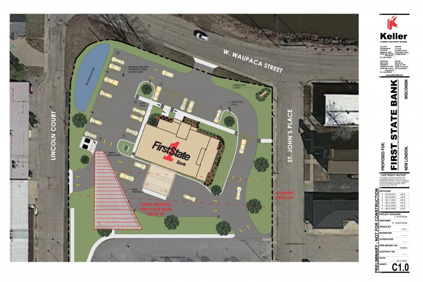 Image of site plan for First State Bank's future New London office.